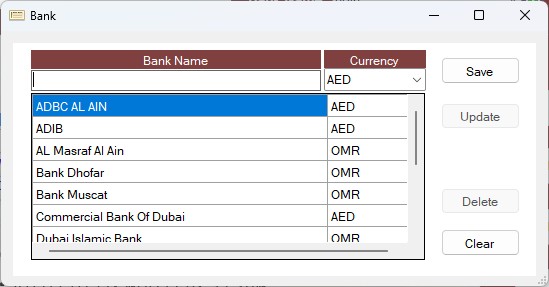 Bank master window