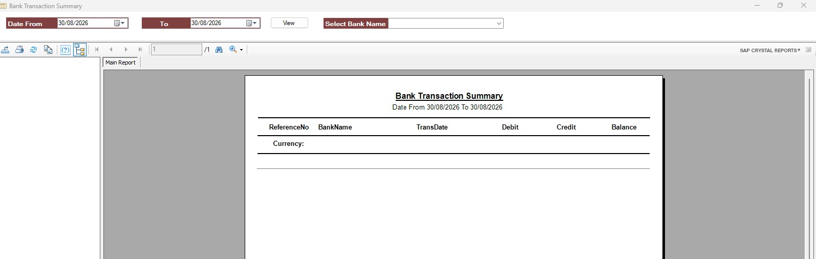 Bank Transaction Summary report preview